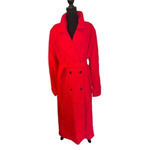 Vintage Red Marilyn Wallace Double Breasted Long Maxi Trench Coat 14 City Money